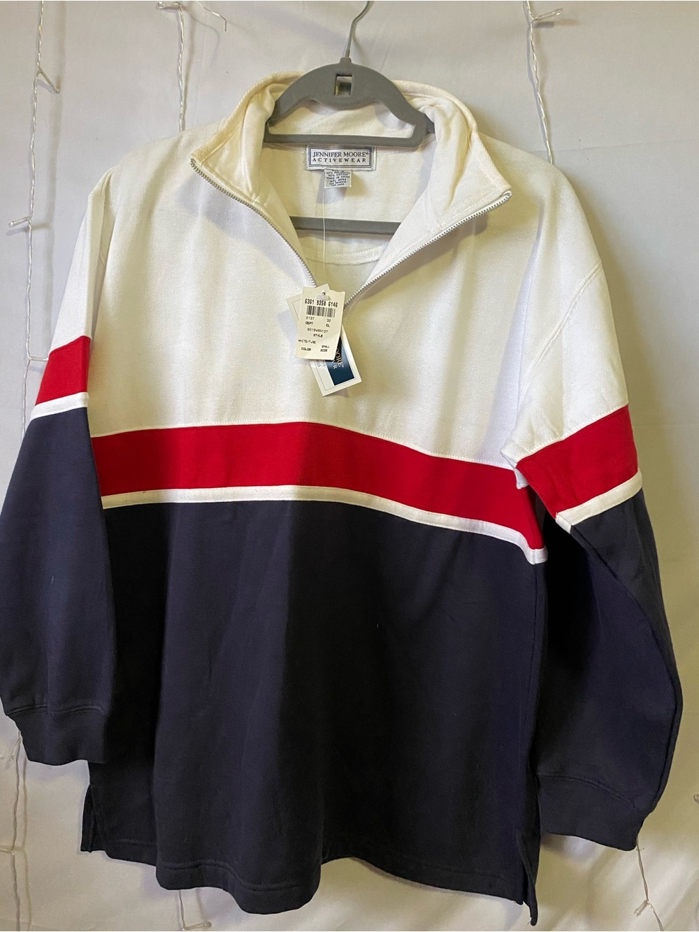 Lands' End Cream, Red & Navy Quarter-Zip Colorblock Pullover